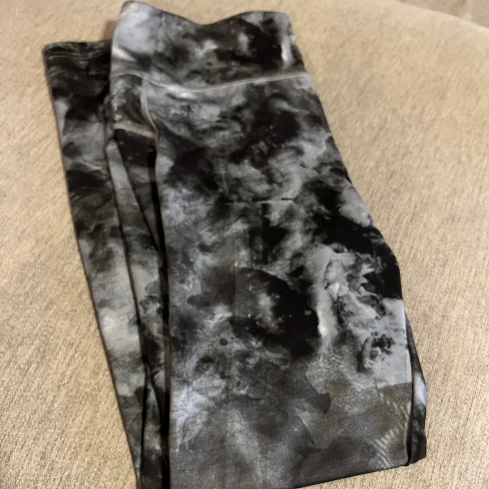 Adidas Black and Gray Tie-Dye Leggings